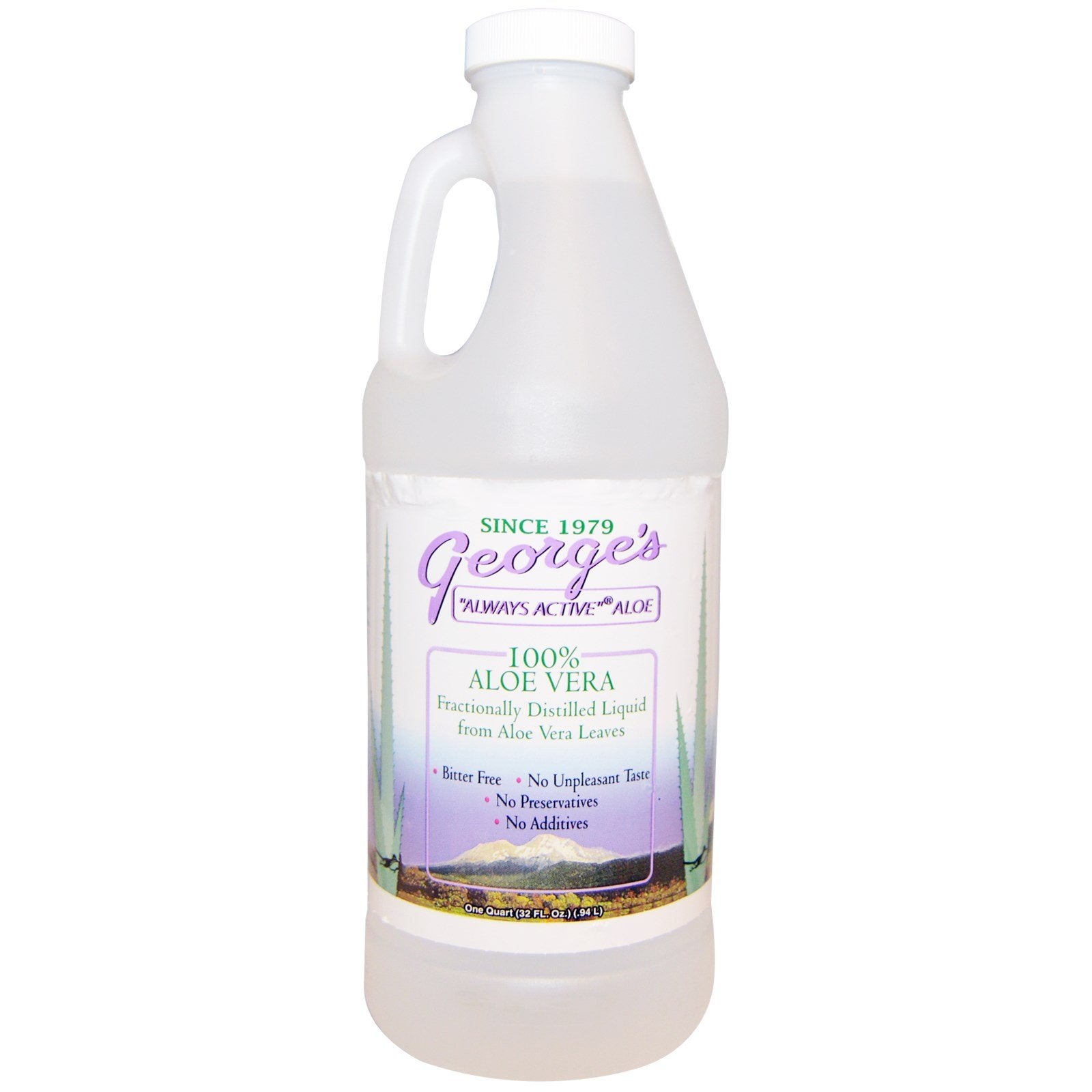 George's Aloe Vera bottle showing 32oz size for skin hydration and simple routine