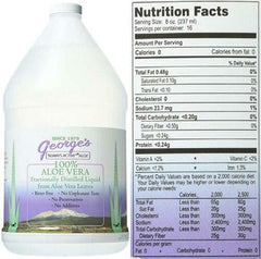 Close-up of George's Always Active Aloe label highlighting purity