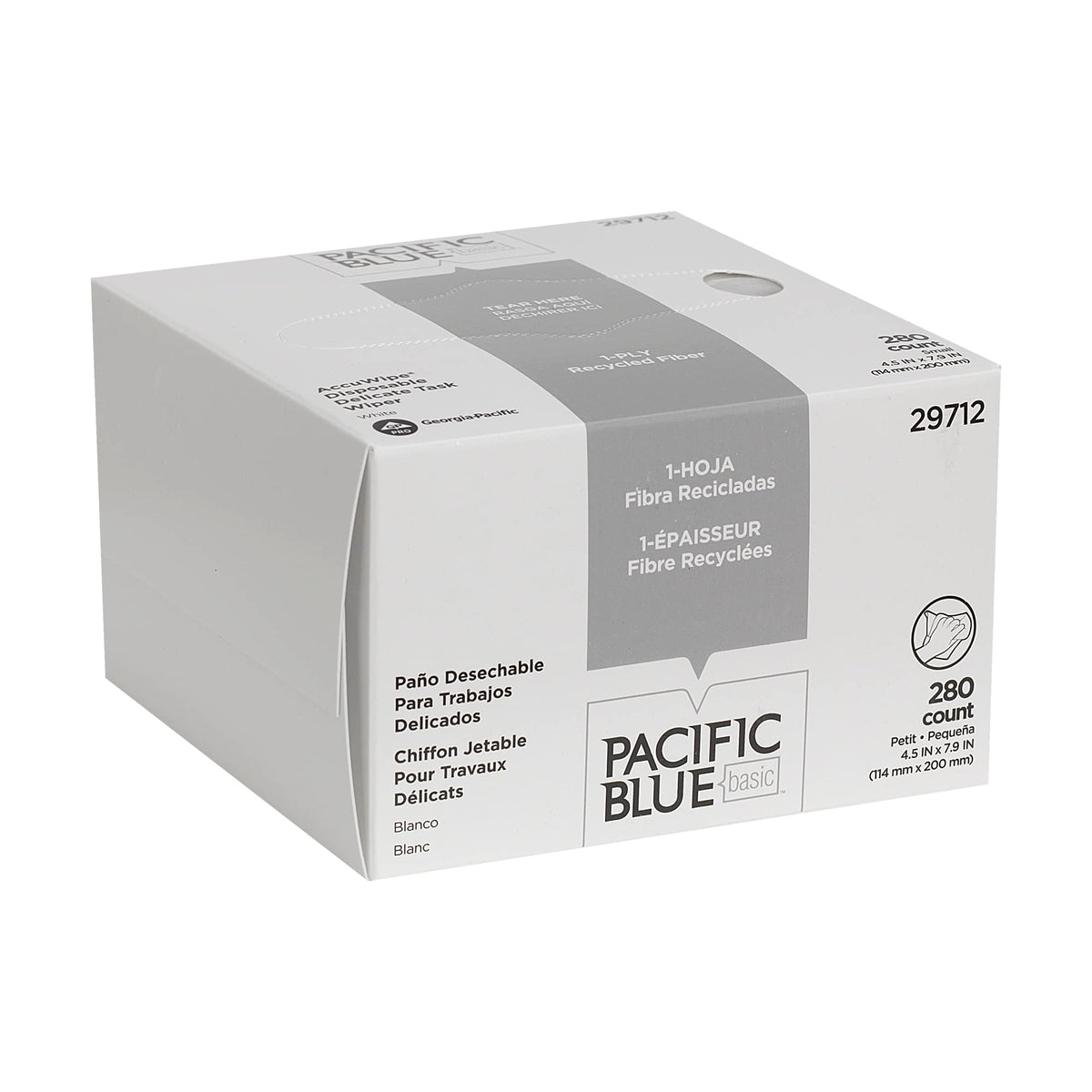 Georgia-Pacific AccuWipe box front showing compact wipes for precise, gentle surface cleaning.