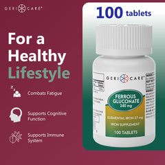 Gericare bottle with tablets open for convenient use.