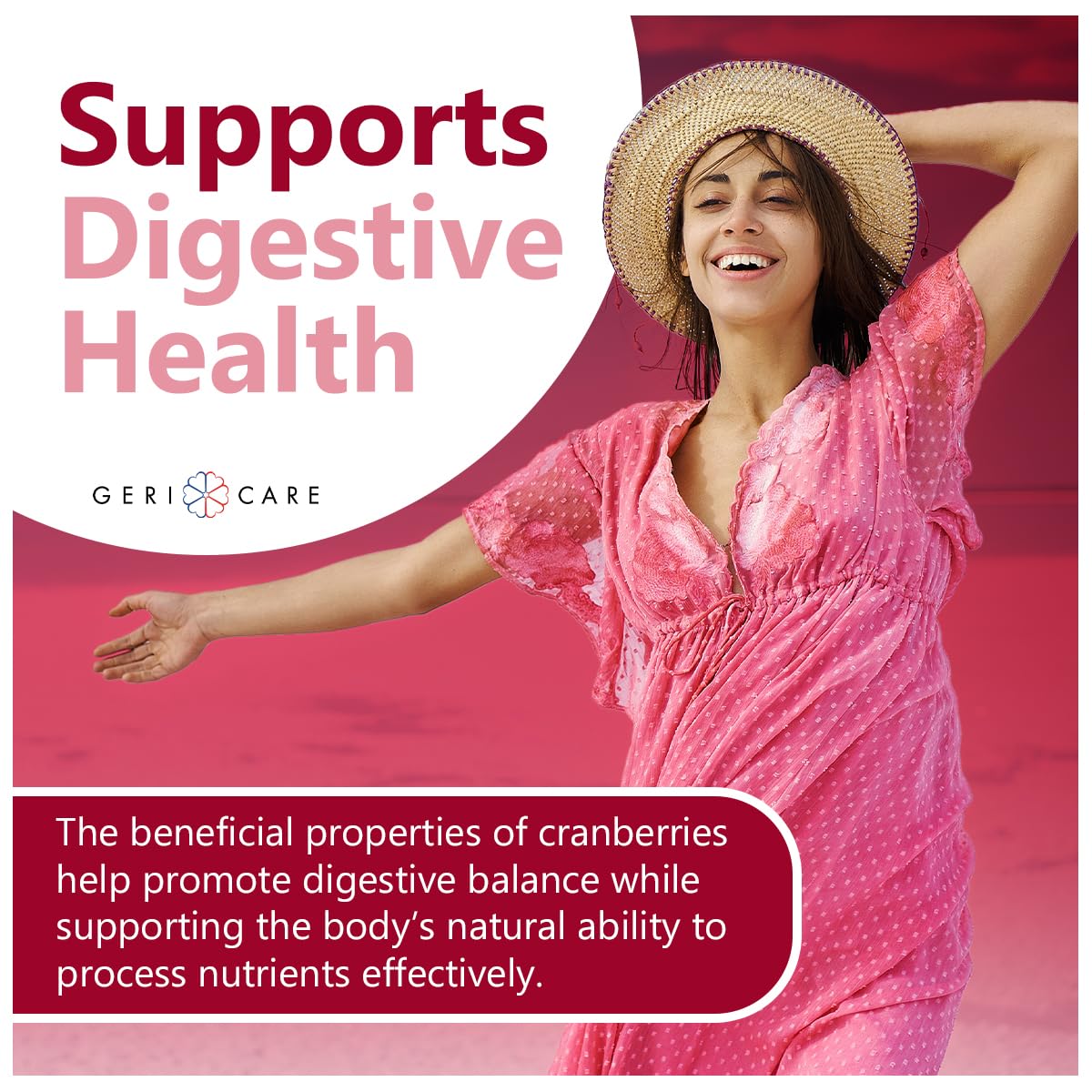 Serving shot of GeriCare Cranberry Gummies illustrating daily urinary wellness routine.