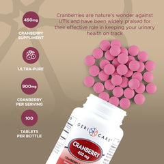 GeriCare cranberry powder close-up emphasizes ultra-pure concentrate for daily use.