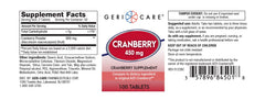 GeriCare cranberry bottle two-pack showing vegan, gluten-free supplement for adults.