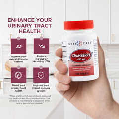 GeriCare cranberry tablets being dispensed illustrates simple daily routine.