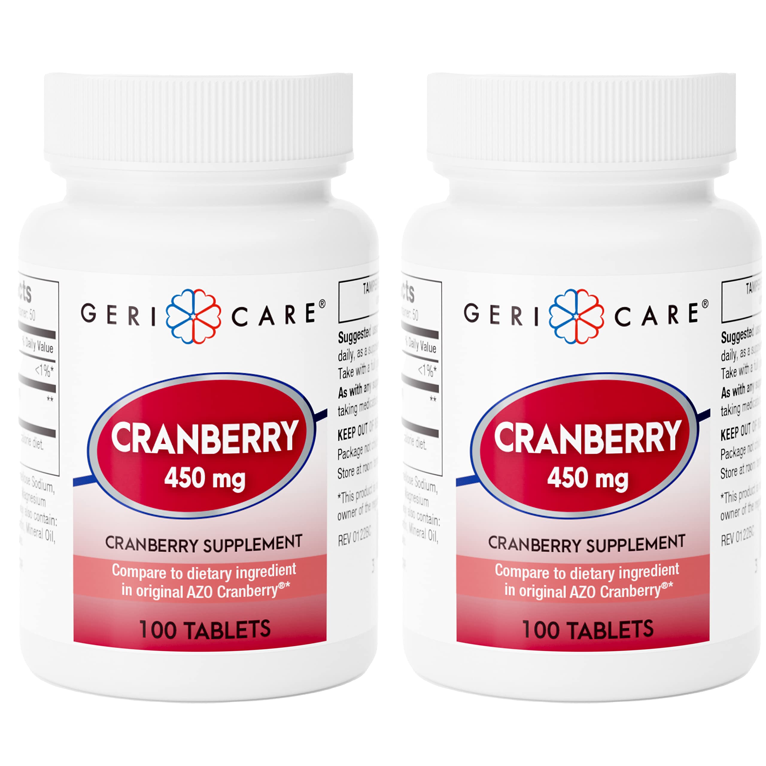 GeriCare cranberry tablets front view for daily urinary support.