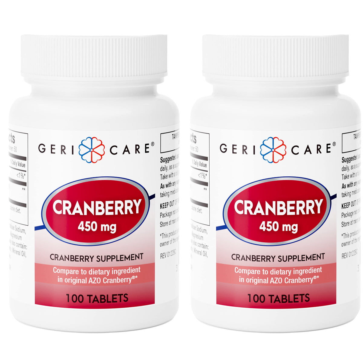 GeriCare cranberry tablets front view for daily urinary support.