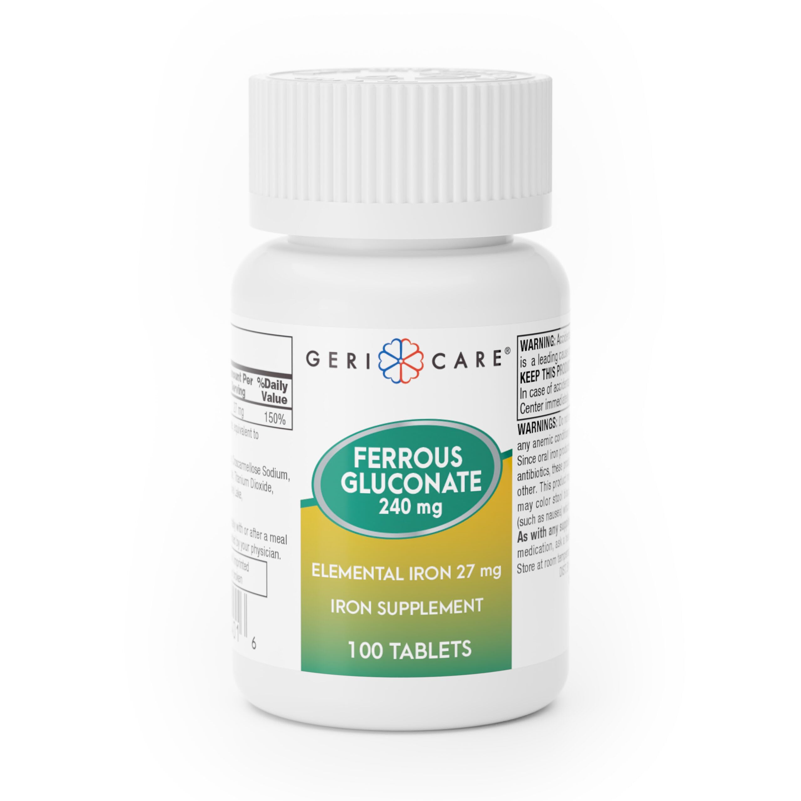 Gericare Ferrous Gluconate bottle front showing daily iron support.