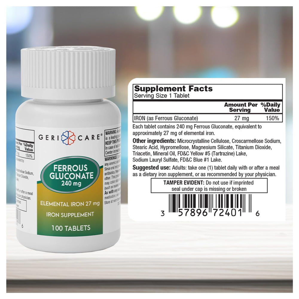 Gericare ferrous gluconate daily dosing visual.