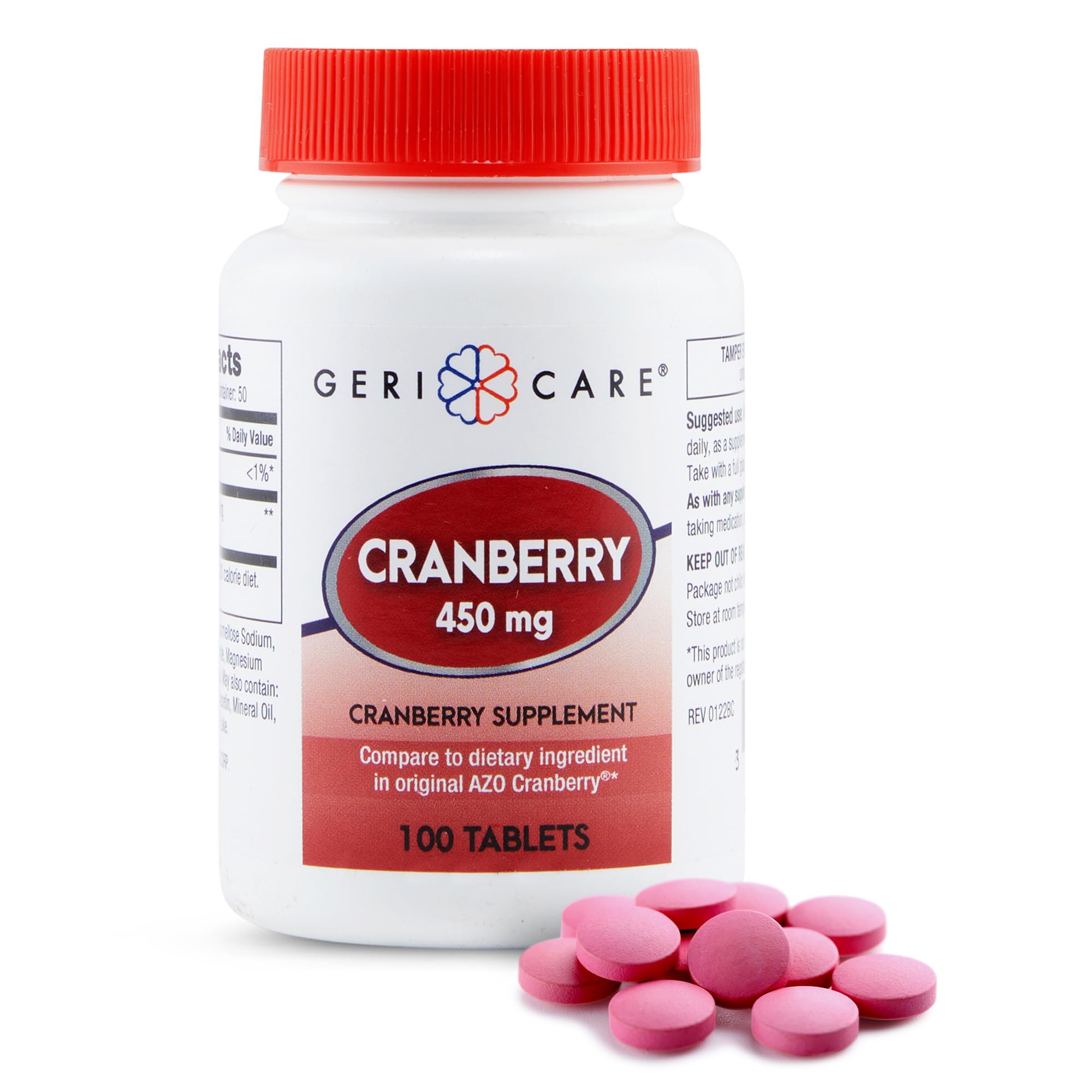 GeriCare bottle label highlights 900 mg per serving for urinary tract support.