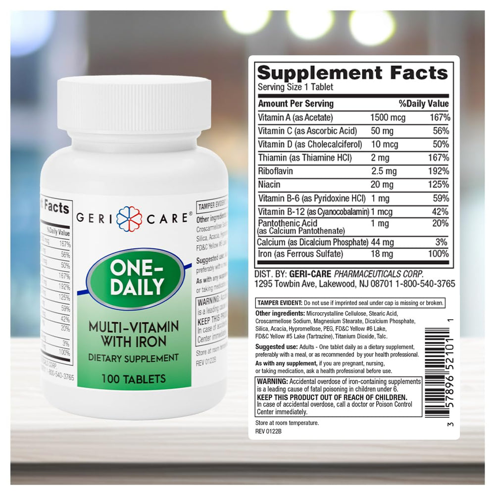 GeriCare immune-support vitamins bottle emphasizing daily immune system support.