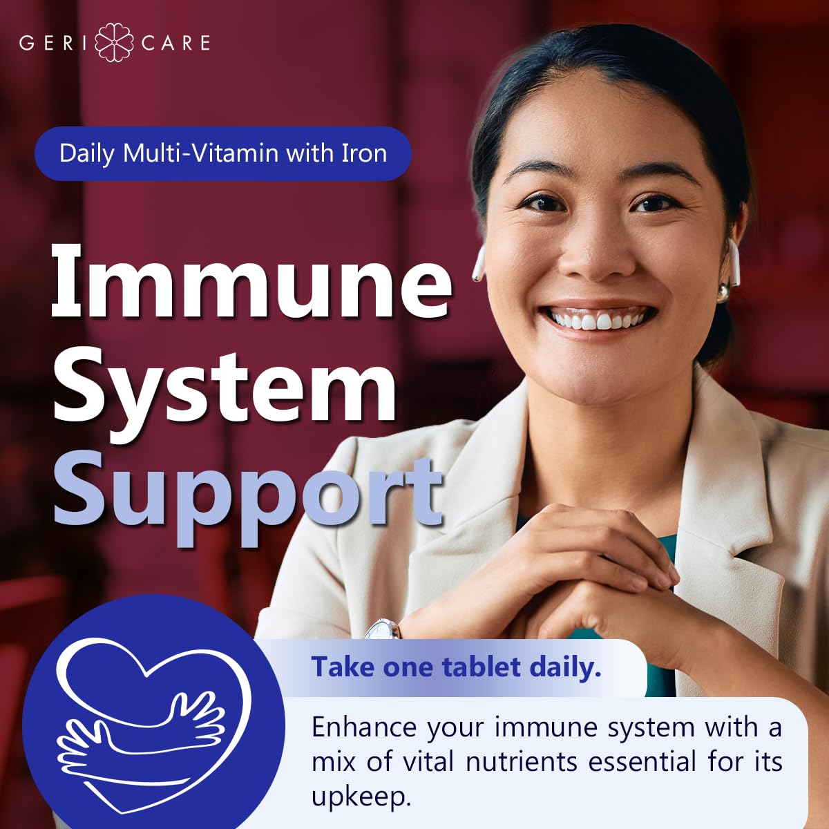 Label and packaging of GeriCare multivitamin for everyday nutrition.