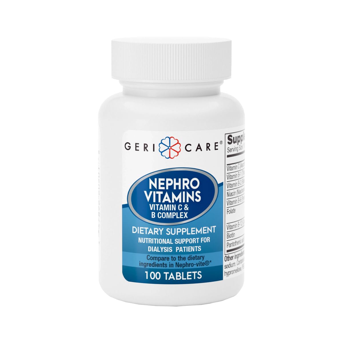 GeriCare Nephro bottle front showing daily kidney health support capsule.