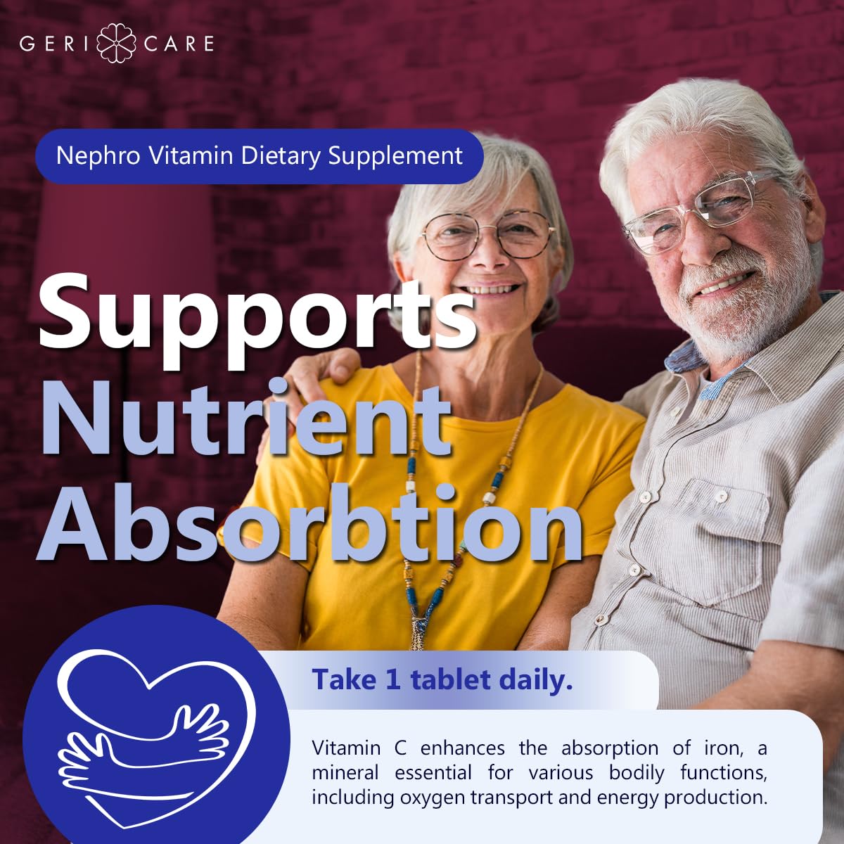 GeriCare Nephro capsules in hand illustrate easy daily routine.
