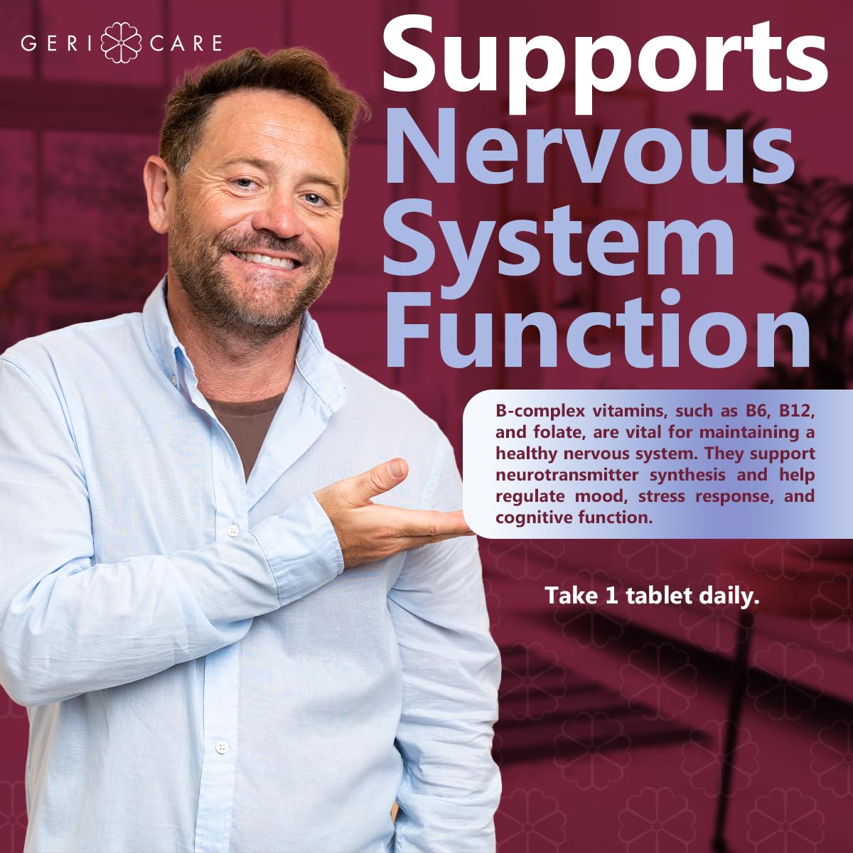 GeriCare Nephro vitamins ingredients shot emphasizes antioxidant and metabolism support.