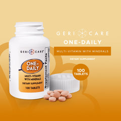GeriCare One-Daily bottle label, shows nutrient details for transparency