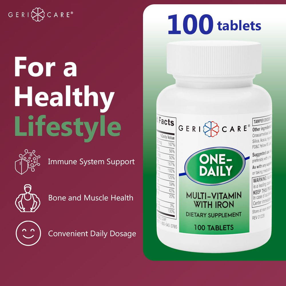 Pouring GeriCare tablets from the bottle for a convenient daily routine.