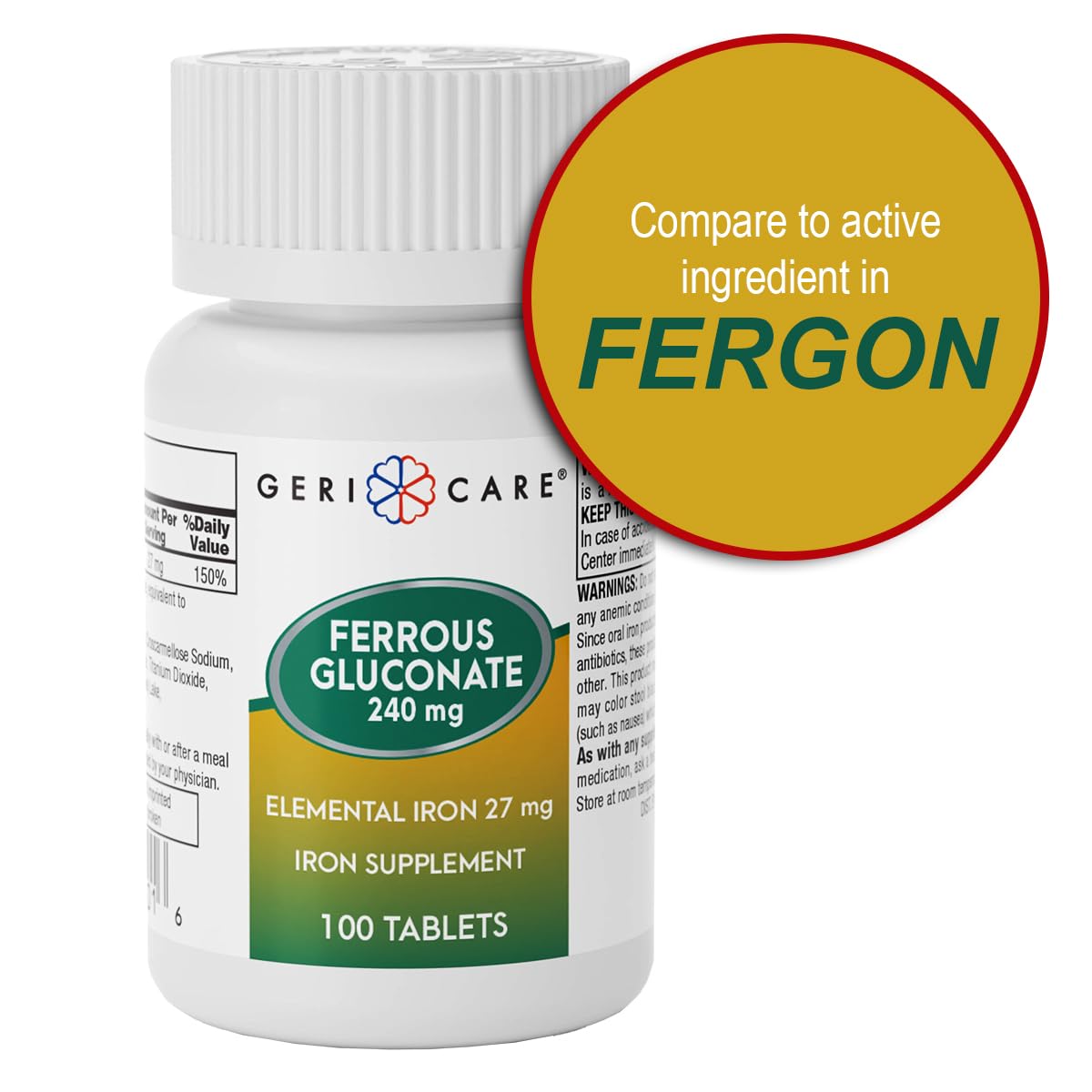 Gericare iron supplement graphic indicating pregnancy support and energy.