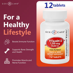 GeriCare Vitamin D 50,000 IU tablet close-up emphasizing potency