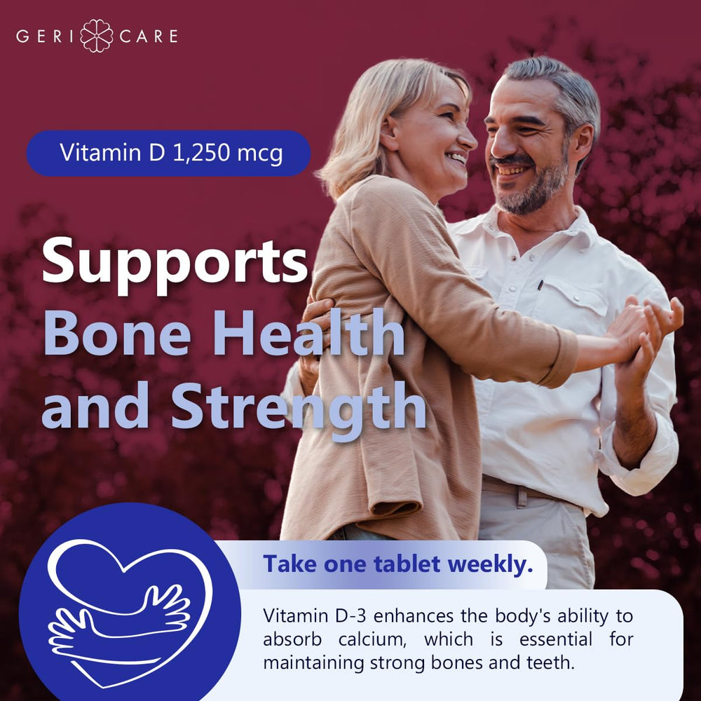 GeriCare weekly-dosing reminder graphic for routine adherence