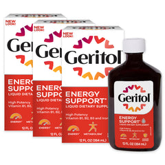 Geritol Liquid Energy bottle pour for easy daily energy support.