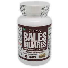 Germa Bile Salts bottle label highlighting a natural formula for fat digestion.