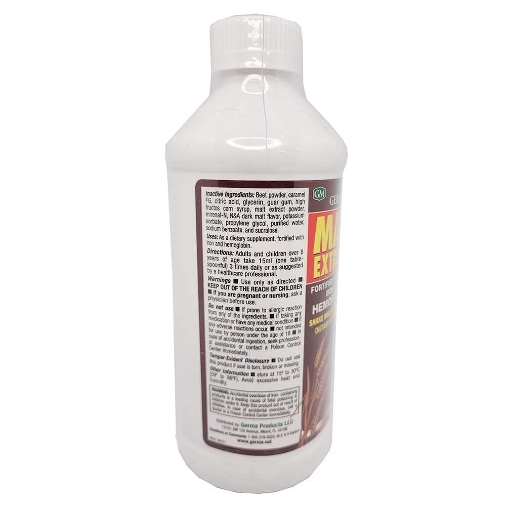 Germa Malt Extract bottle-pour showing easy mixing into drinks.