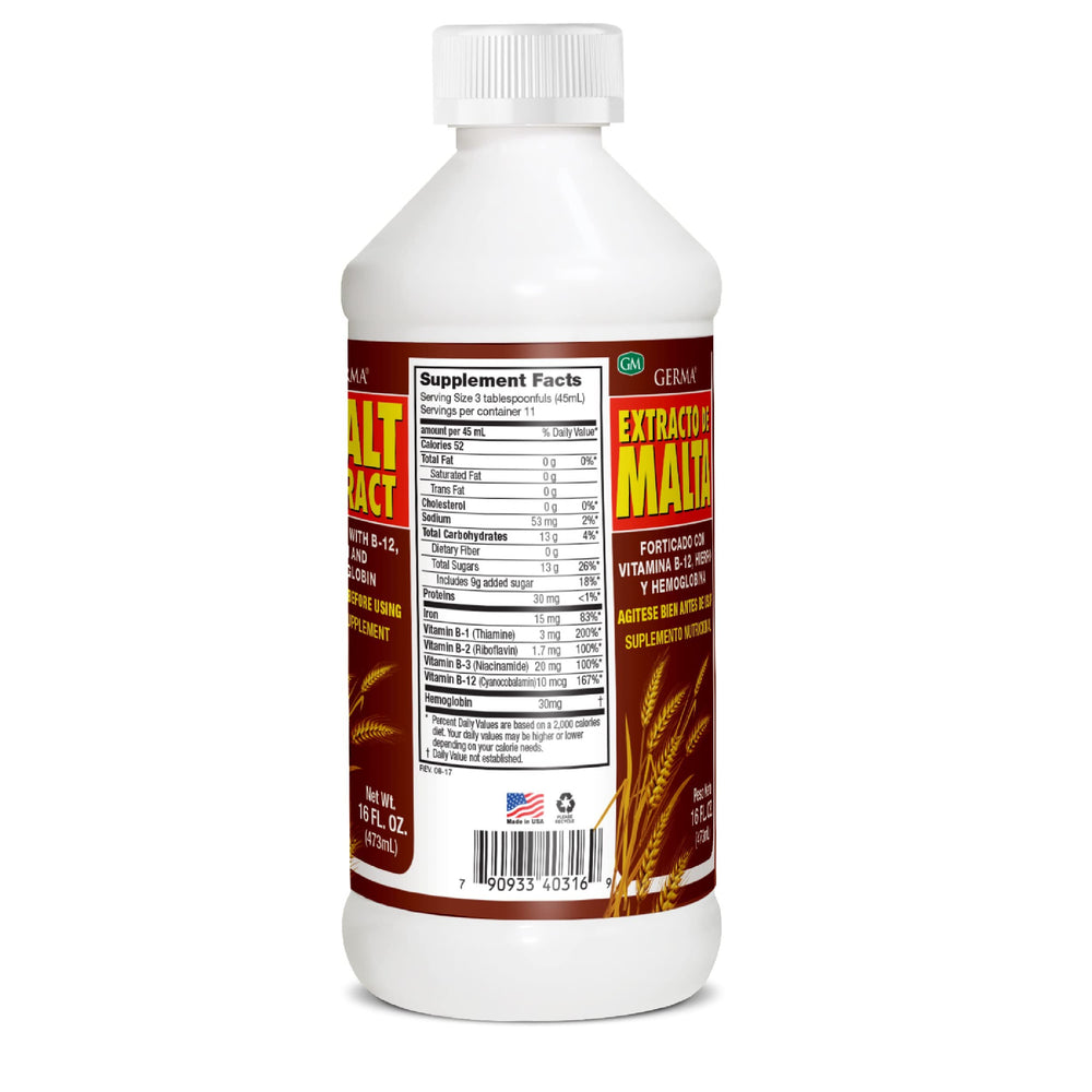 Germa Malt Extract pour into glass illustrating easy mixing for a quick energy-friendly drink