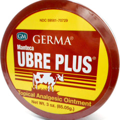 Germa Manteca Ubre Plus ointment tin front view for temporary relief on the go.