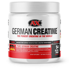 German Creatine micronized monohydrate powder in a 270g bottle ready to boost workouts.
