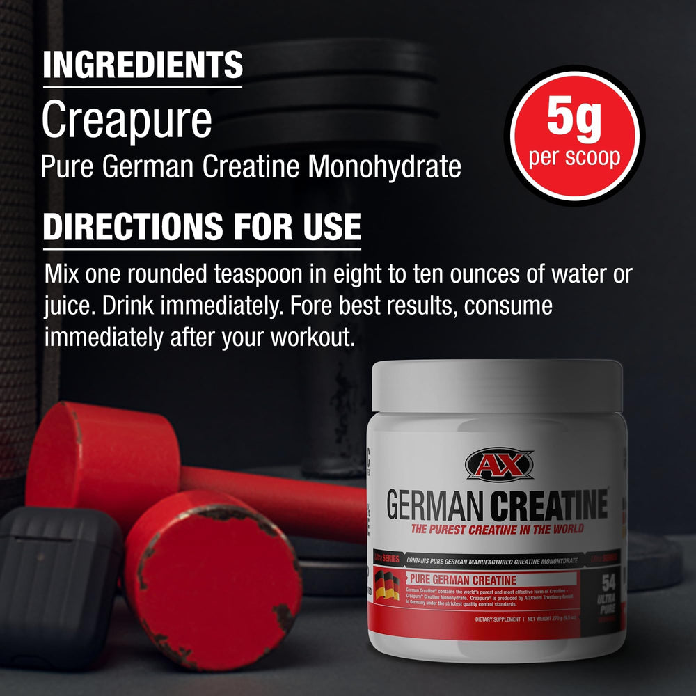 German Creatine scoop-dispense image highlighting easy dosing for consistent performance.