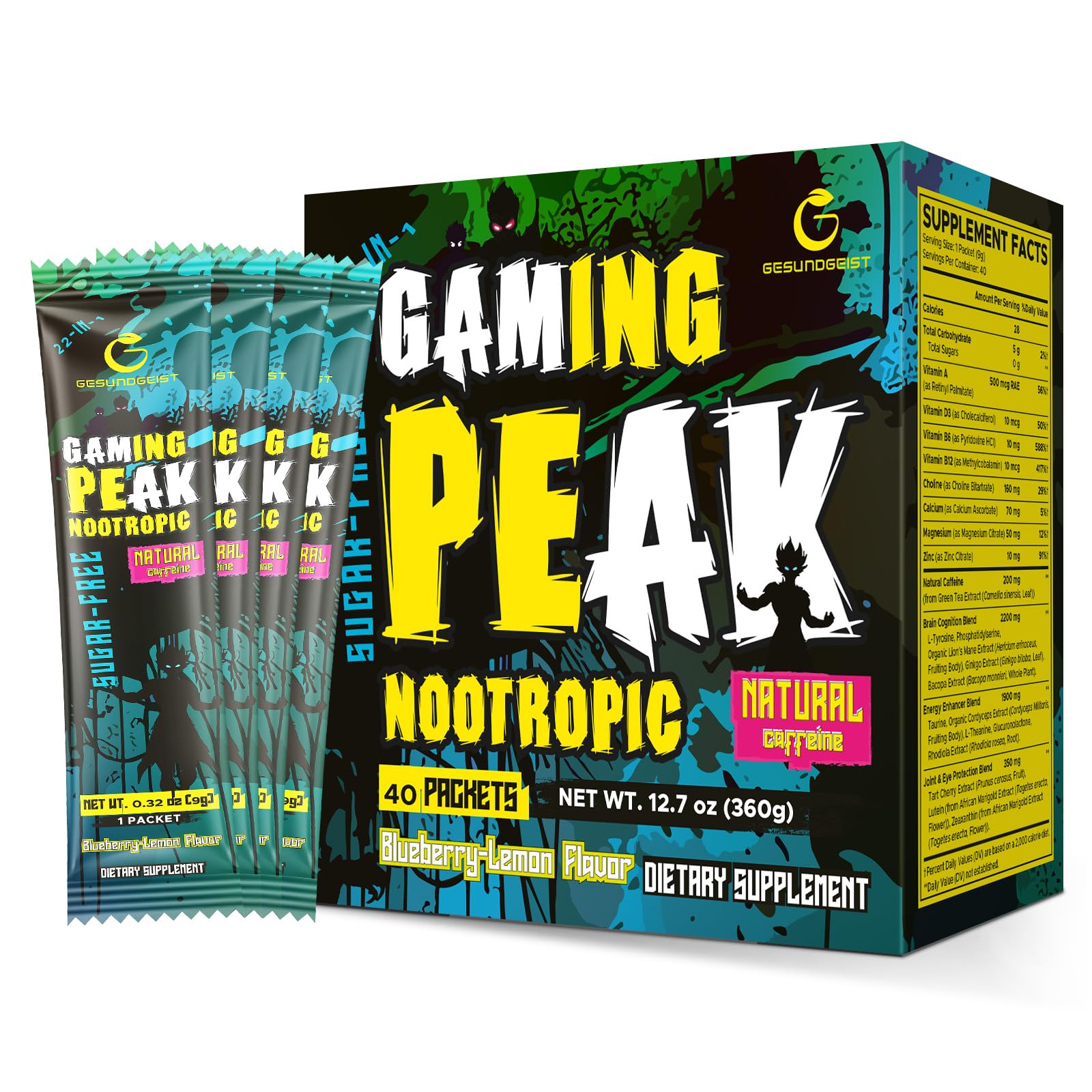 Gesundgeist Energy Drink Powder blue blueberry lemon tub offers refreshing gaming energy