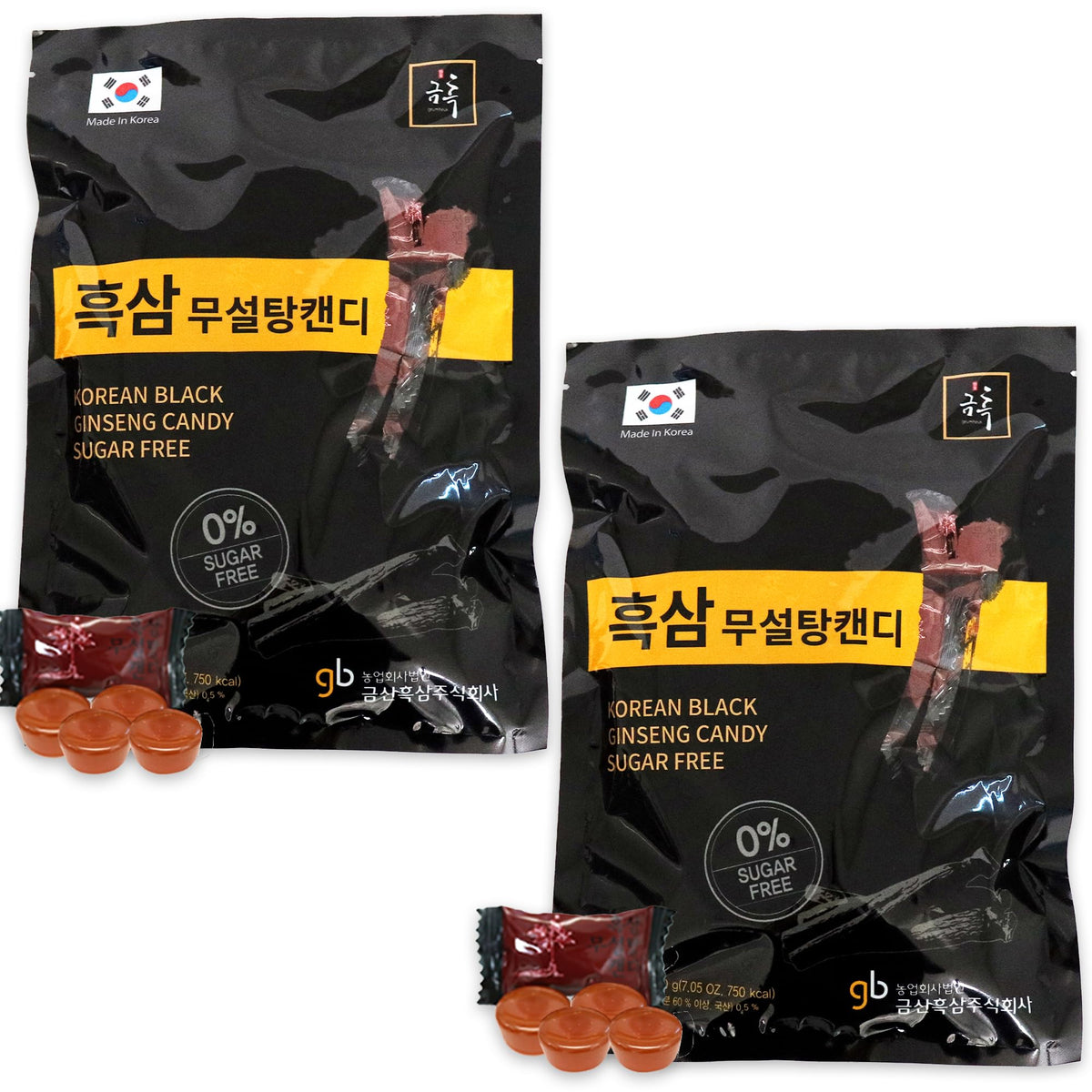 GeumHeuk black ginseng candy full packaging with two 200g bags.