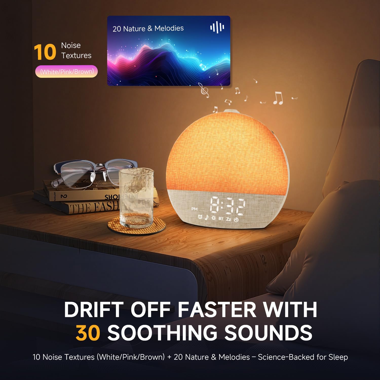 Geuuap Sunrise Clock Bluetooth music connection enables easy playback