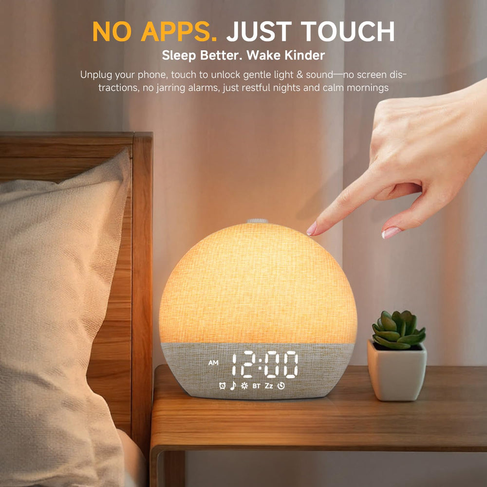Geuuap Sunrise Clock packaging shows included adapter and quick setup