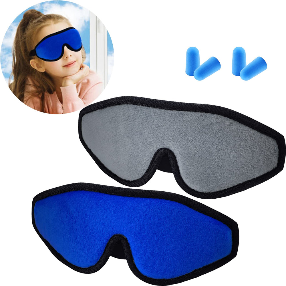 Geyoga 2-pack kids 3D sleep masks in blue and gray for deep, undisturbed rest.