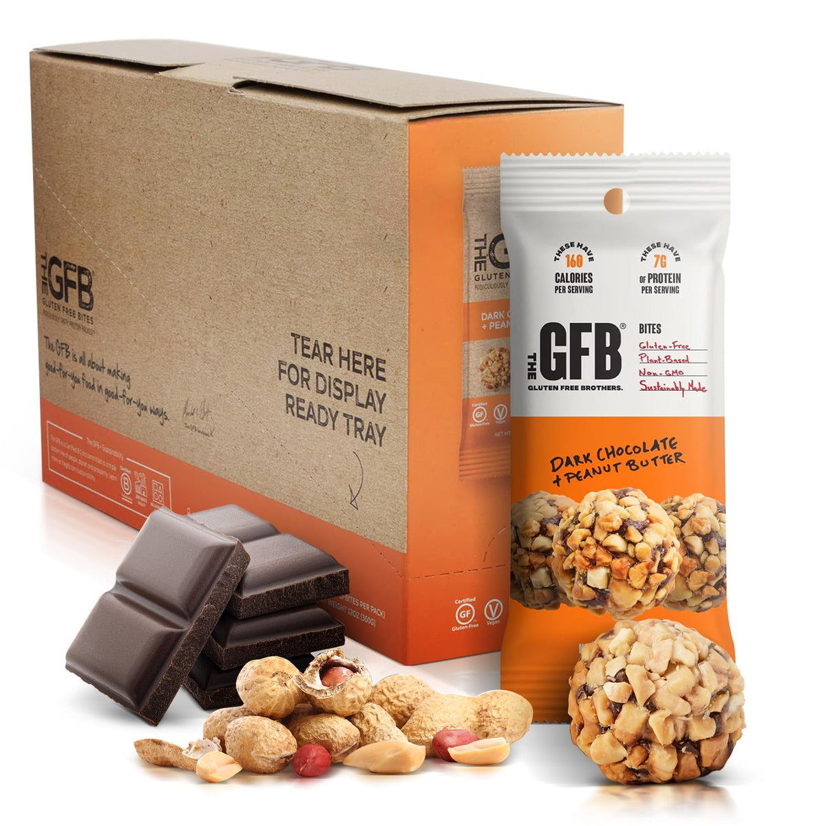 The GFB bocado proteico de chocolate con maní en empaque de 10 unidades para compartir