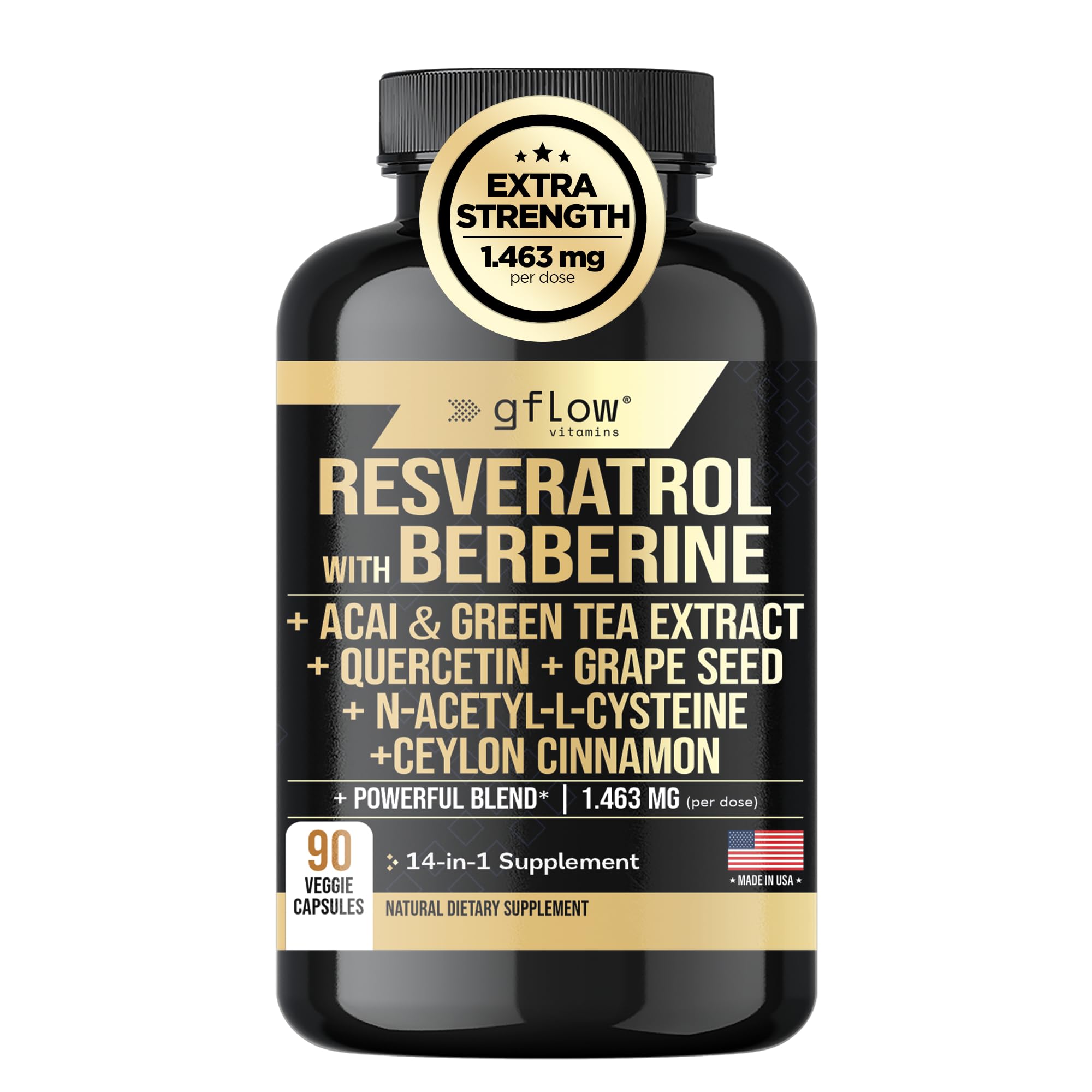 Gflow vitamins resveratrol-berberine-green-tea capsule supports antioxidant wellness for daily vitality.