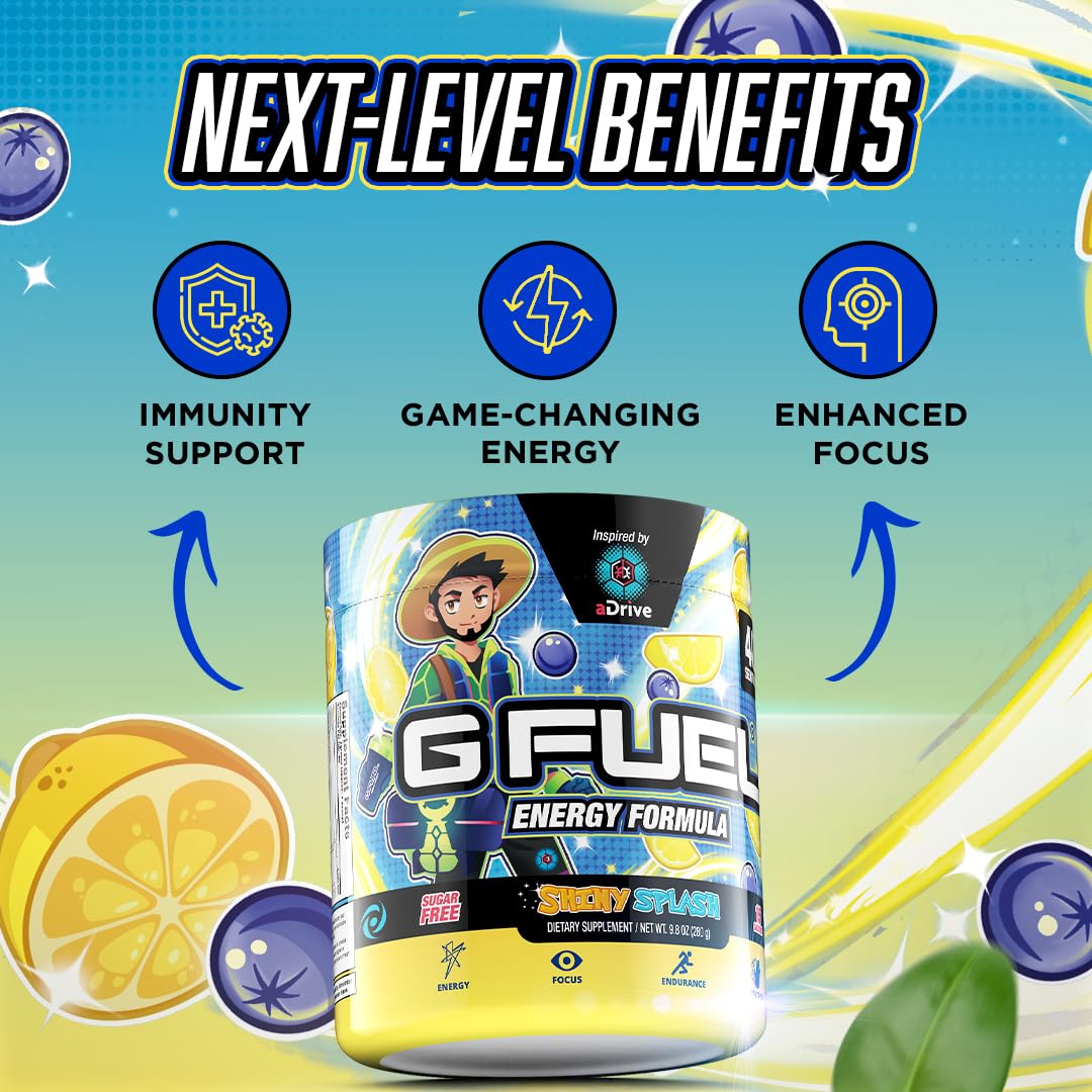 G Fuel aDrive blueberry lemonade mixed in glass for flavorful focus.