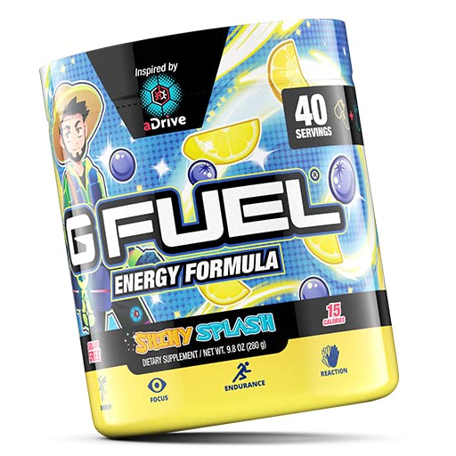 G Fuel aDrive caffeine 140mg boost for quick energy.