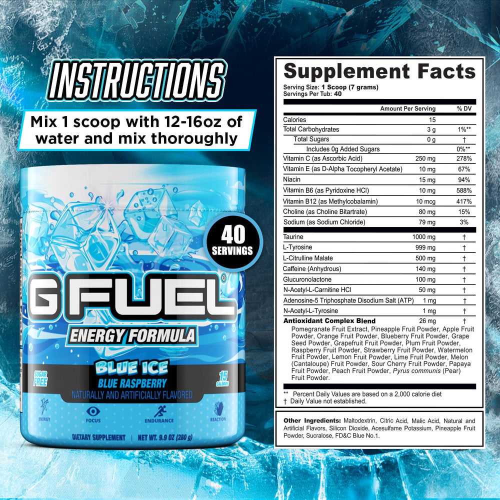 G Fuel Blue Ice cup with fizz illustrates refreshment during sessions.
