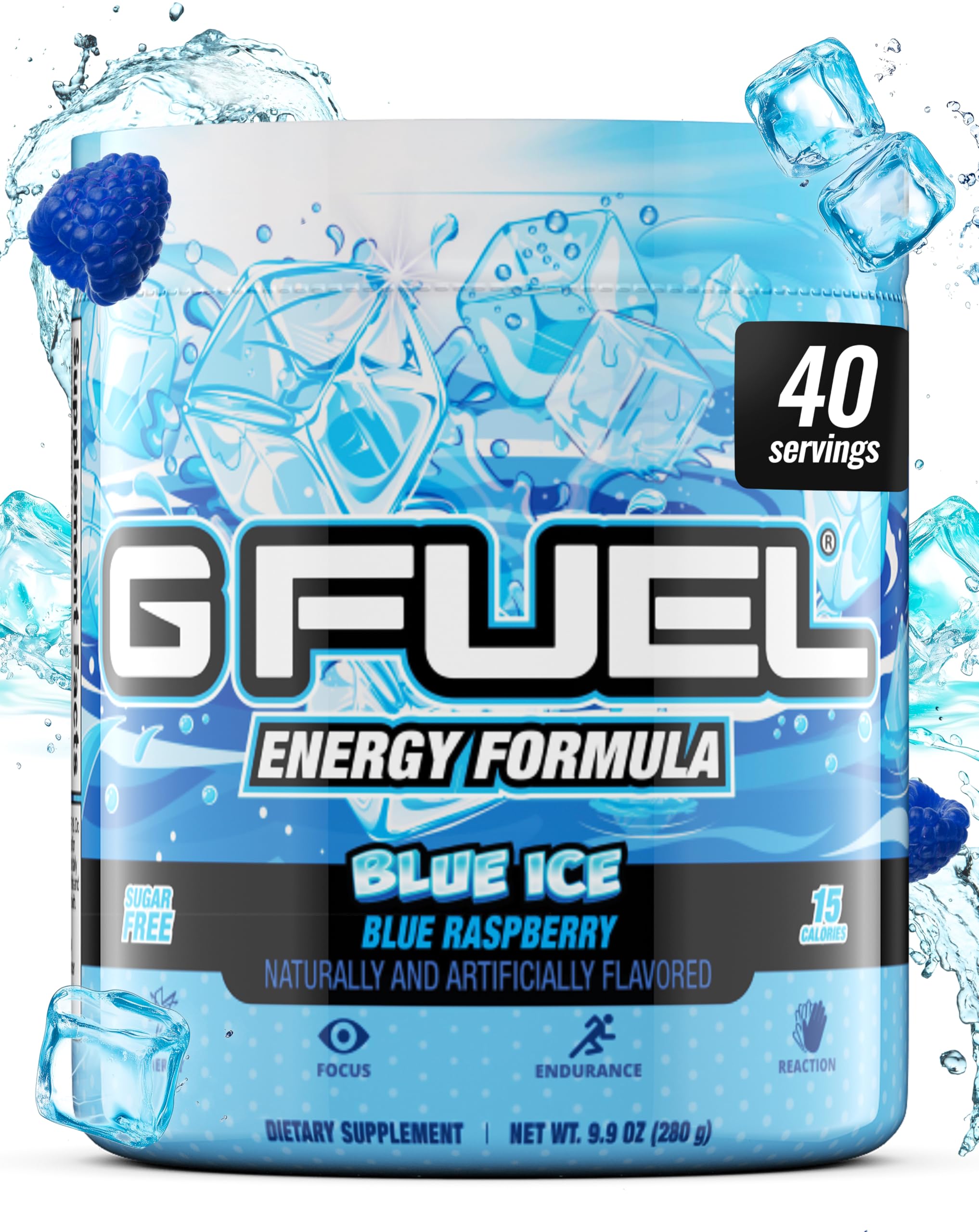 G Fuel Blue Ice energy powder tub ready for gamers seeking steady focus.
