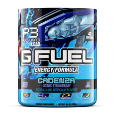 G Fuel Cadenza container front showing Citrus Strawberry flavor for focused gaming sessions.