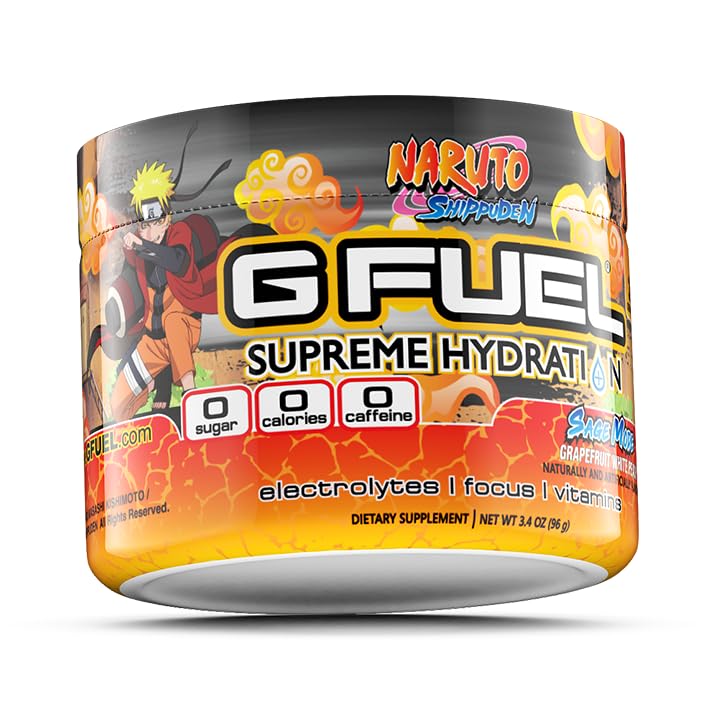 G Fuel Naruto Sage Supreme Hydration tub with grapefruit-white peach flavor for focused energy.