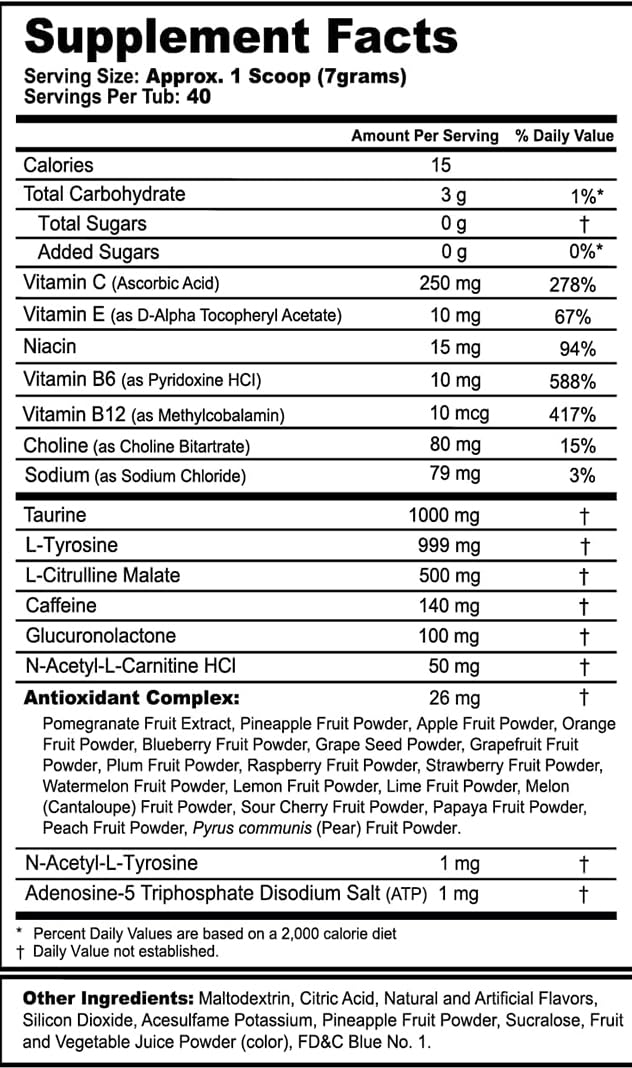 G Fuel Sage Mode nutrition panel emphasizing antioxidants and vitamins