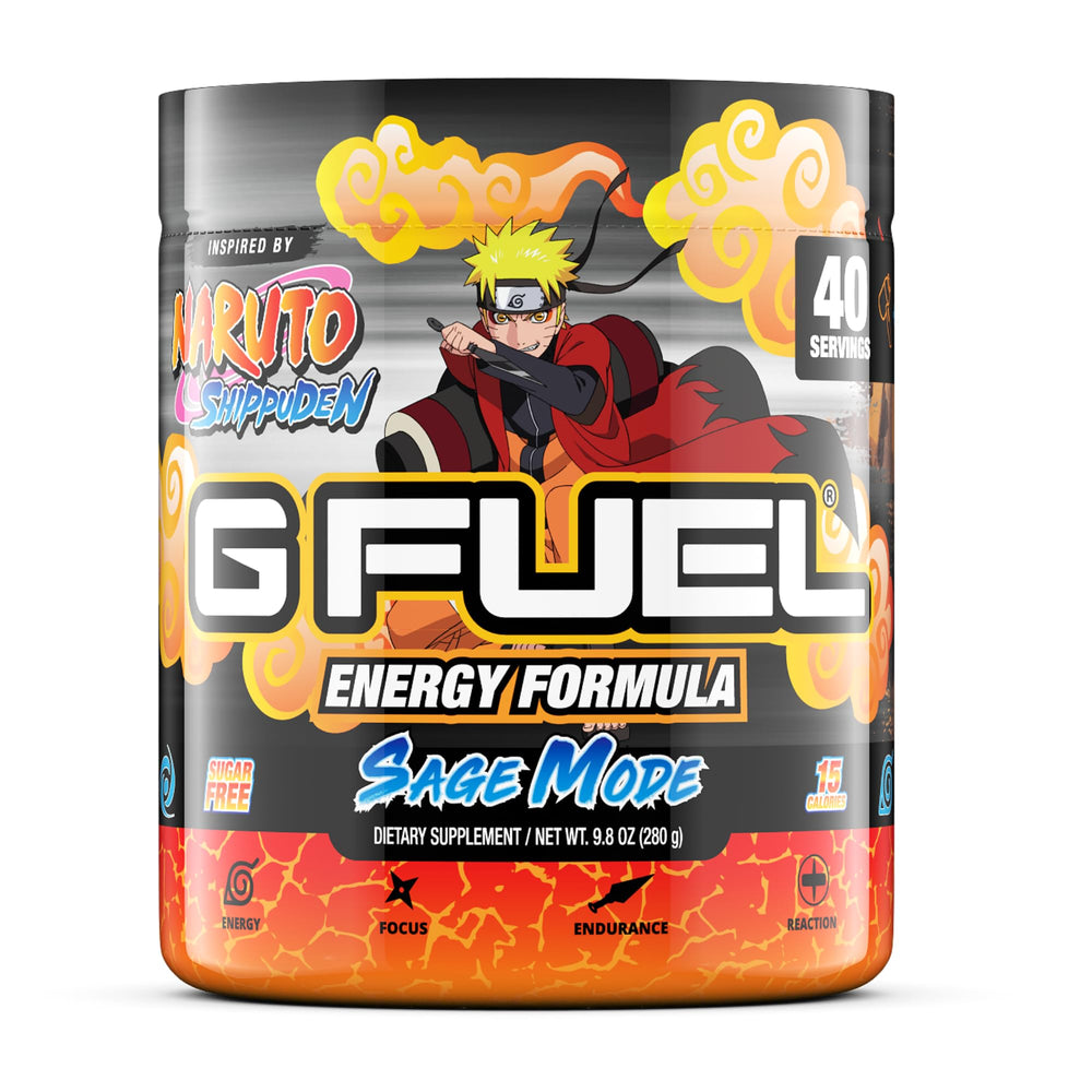 G Fuel Sage Mode tub front label promoting focused energy for gaming