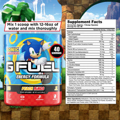 G Fuel scoop beside Peach Rings powder for quick pre-game energy