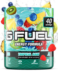 G Fuel Tropical Rain powder in a jar for refreshing focus during gaming