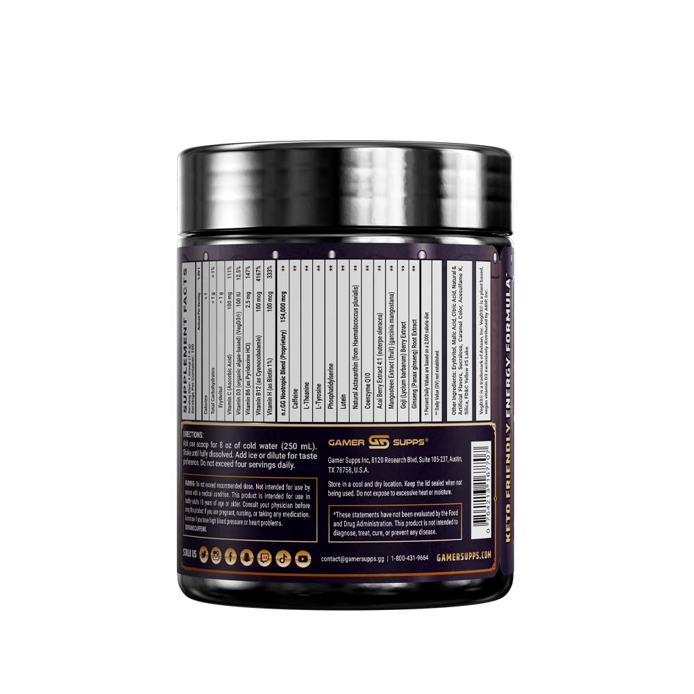 Gamer Supps GG Energy nootropic blend with vitamins and calm focus