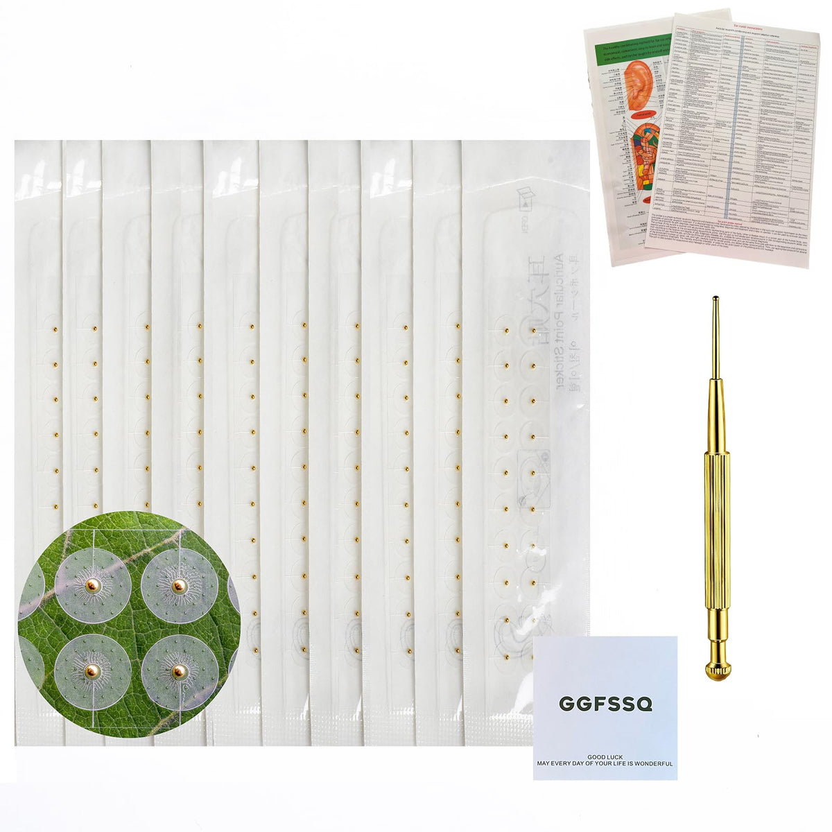 GGFSSQ ear seeds acupressure kit in gold for home balance and wellness
