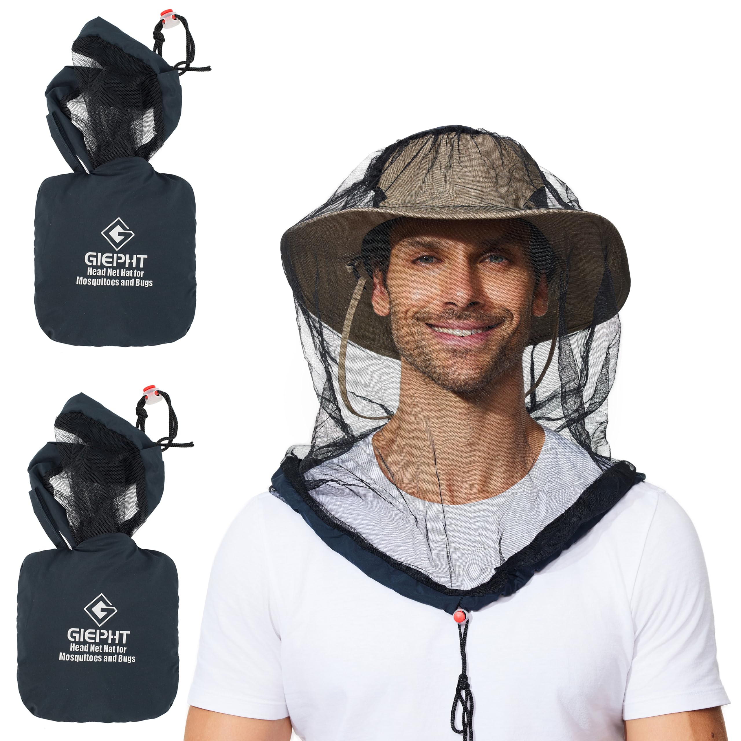 G GIEPHT mosquito head net over hat close-up protects eyes from insects during hiking